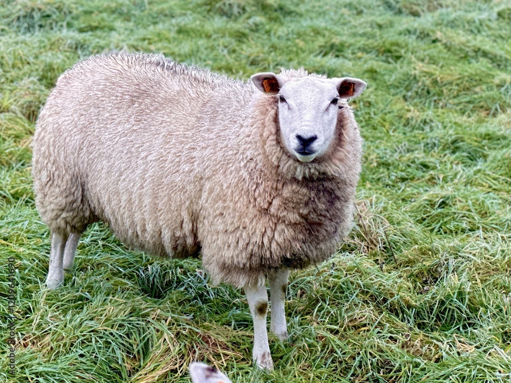 Sheep in a Rural Pasture Field, selective focus Sheep in a Rural Pasture Field, selective focus