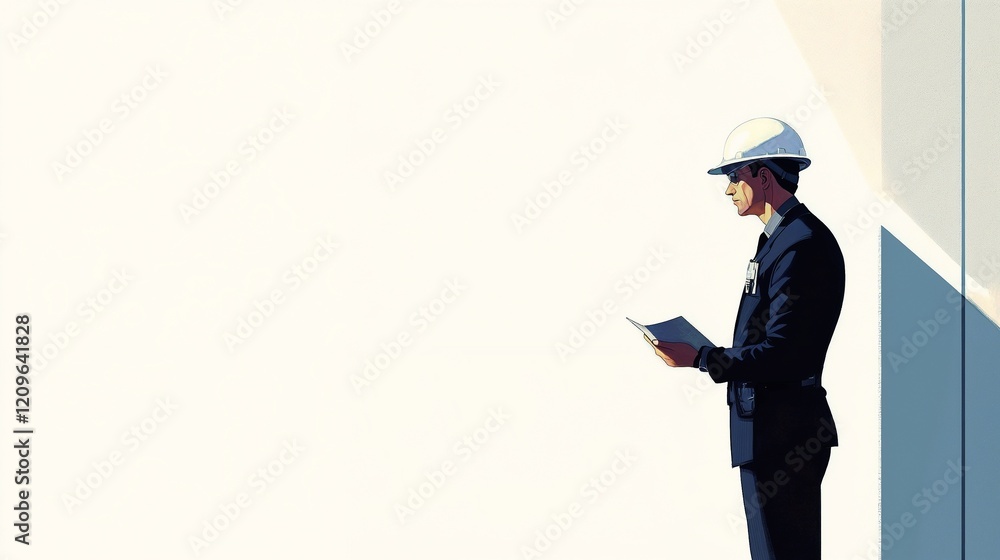 Construction manager reviewing plans while standing at a project site during daylight Construction manager reviewing plans while standing at a project site during daylight