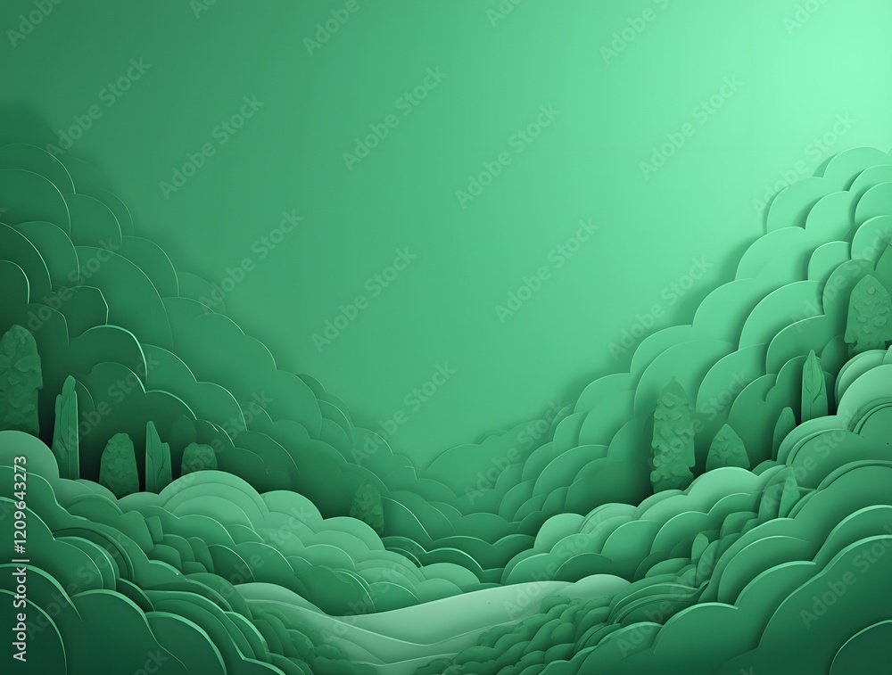 Obraz premium Serene Green Landscape Paper Art Nature Wallpaper