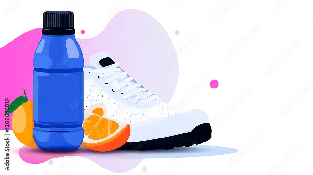 custom made wallpaper toronto digitalRefreshing Fitness Essentials: White Sneakers, Water Bottle, and Orange