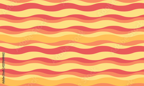 Abstract background with wavy stripes in vibrant colors, creating a rippled, liquid effect. Smooth curves and textured lines add elegance, vitality, and creativity. Ideal for wallpaper or textile.