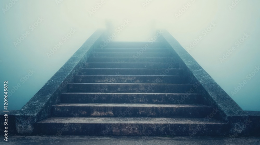 Mysterious stone staircase disappearing into fog. Mysterious stone staircase disappearing into fog.