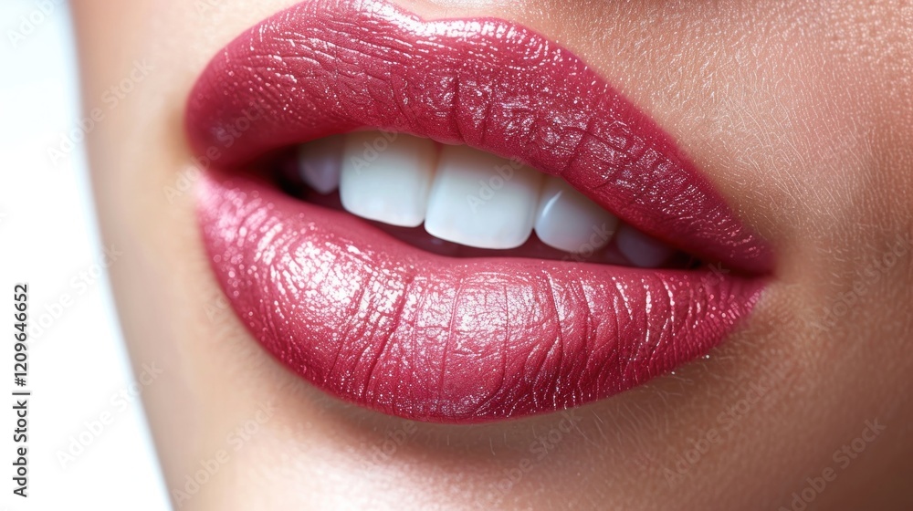 Beautiful Female Lips with Glossy Red Lipstick, Close-Up Shot Beautiful Female Lips with Glossy Red Lipstick, Close-Up Shot