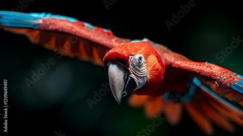 Scarlet Macaw in Flight, Jungle Background, Wildlife Photography