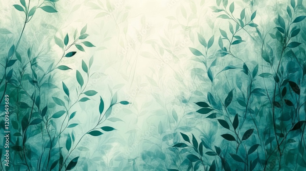 Teal Green Abstract Leaf Botanical Painting Teal Green Abstract Leaf Botanical Painting