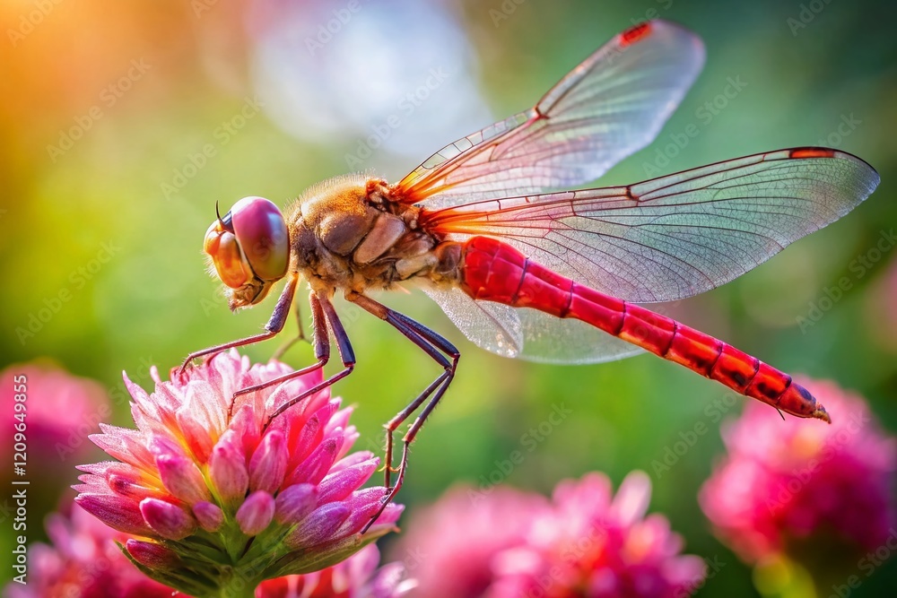 Red Dragonfly on Pink Flower - Candid Nature Photography Red Dragonfly on Pink Flower - Candid Nature Photography