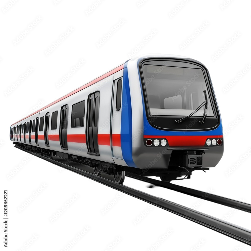 Naklejka premium Modern Train on Elevated Tracks Urban Transportation System,