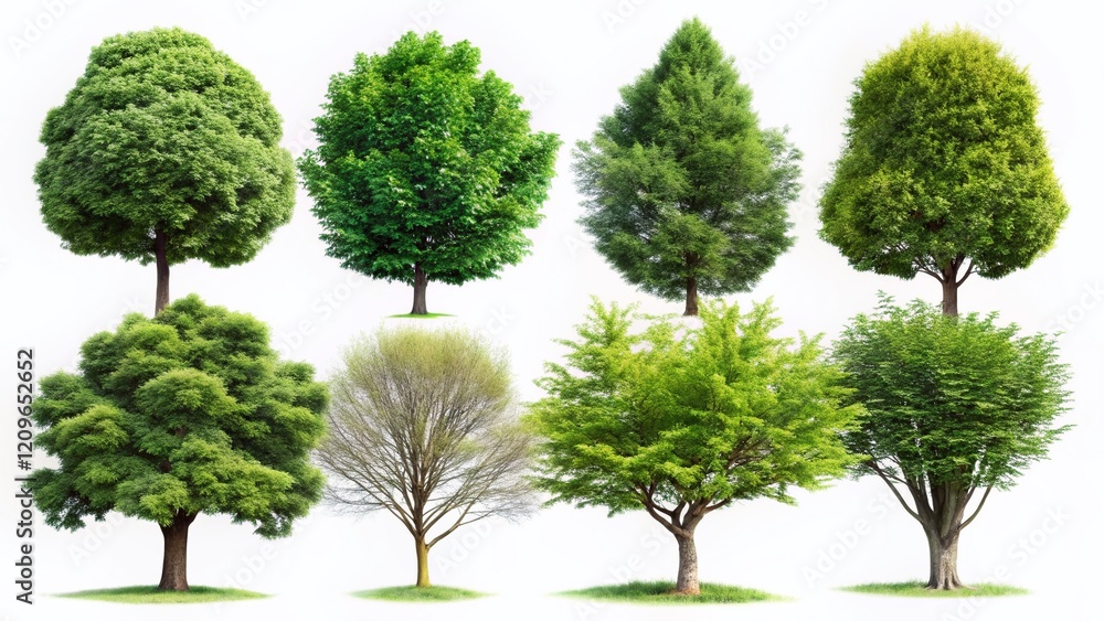 Fototapeta premium Diverse Green Trees Isolated on White Background: High-Resolution Stock Photos for Design Projects