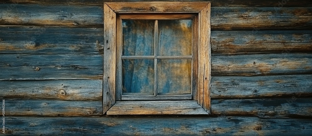 Rustic wooden window framed by weathered logs emphasizing vintage architecture and charming old-world aesthetics in an antique house Rustic wooden window framed by weathered logs emphasizing vintage architecture and charming old-world aesthetics in an antique house