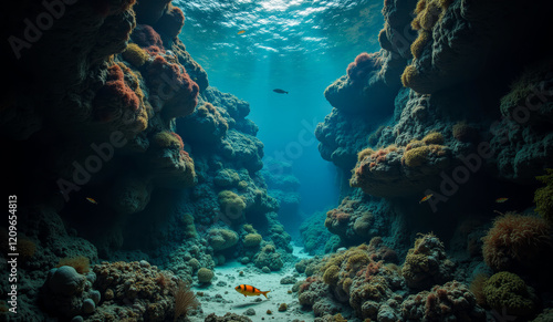 Fototapeta Naklejka Na Ścianę i Meble -  Underwater Coral Reef Gorge