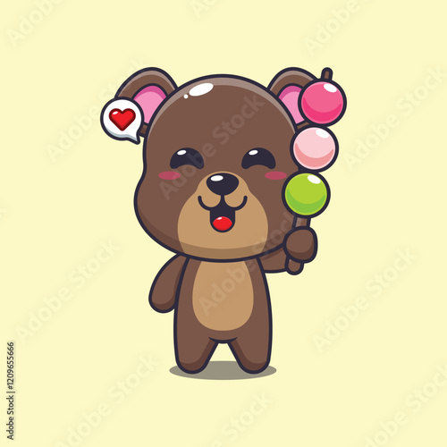 bear mascot cartoon character vector illustration eating dango.