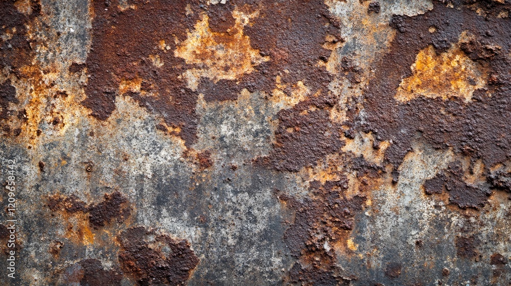 Rusty metal texture with peeling paint and corrosion creating a weathered industrial backdrop for design and artistic projects. Rusty metal texture with peeling paint and corrosion creating a weathered industrial backdrop for design and artistic projects.