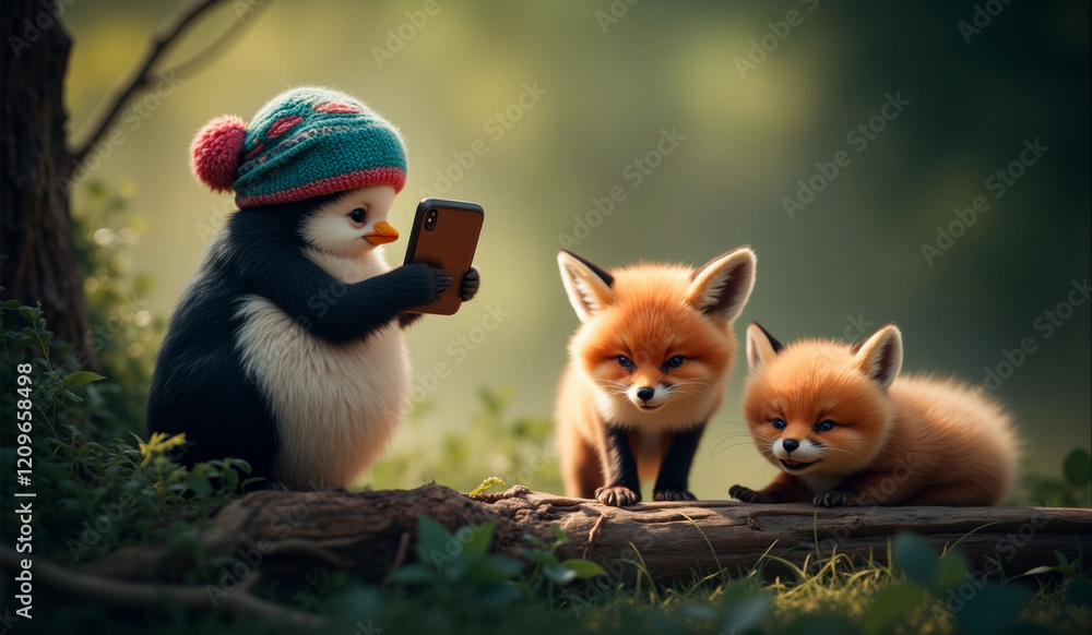 Obraz premium Penguin and Fox Kits