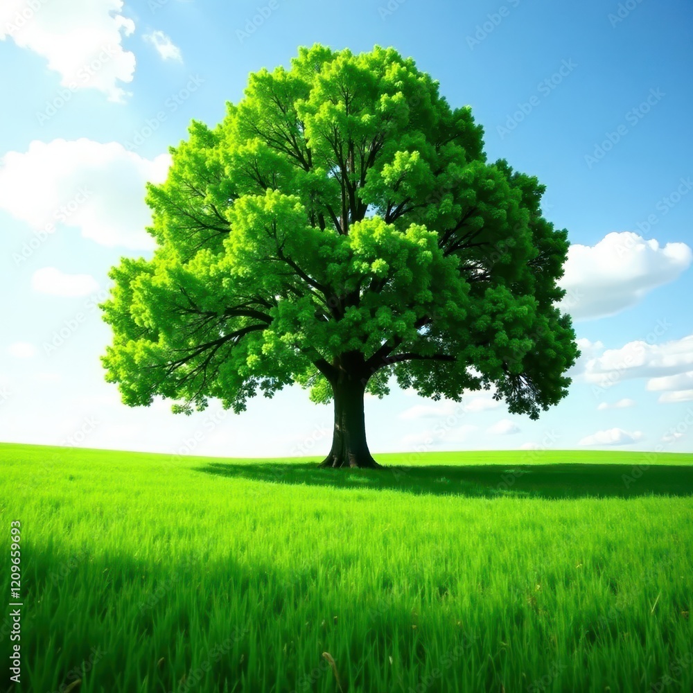 Obraz premium Wiosenne drzewo na brzegu pola z Zielonym drzewem, field border, foliage, green tree