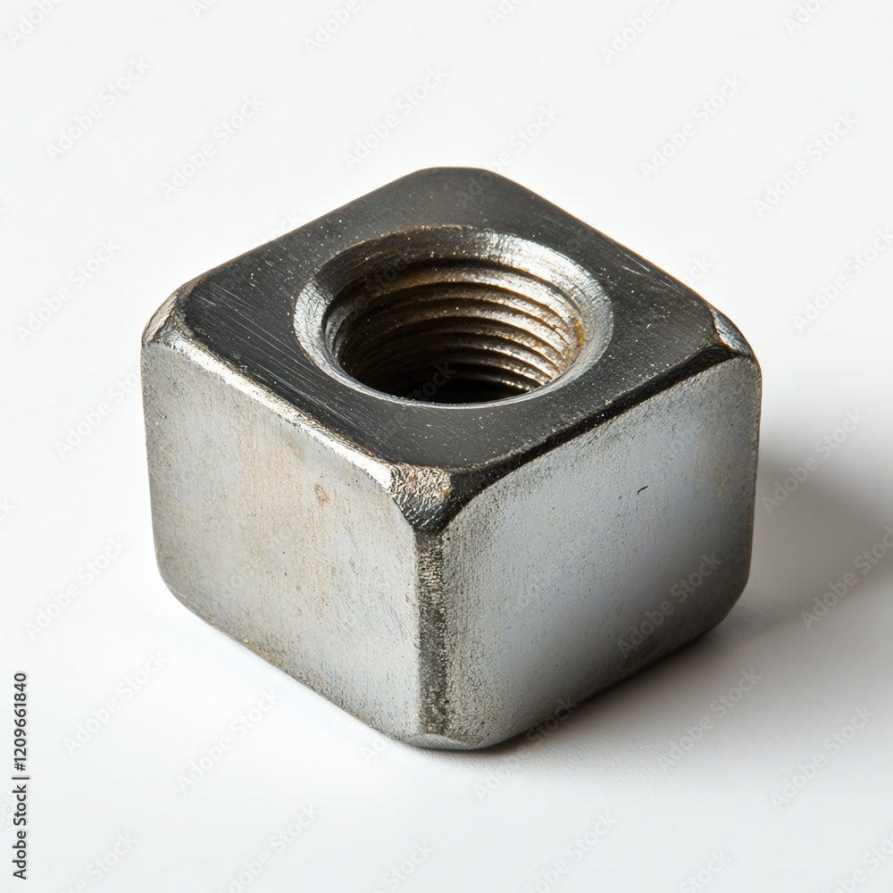 Metal nut with a hexagonal shape on a white isolated background. Metal nut with a hexagonal shape on a white isolated background.