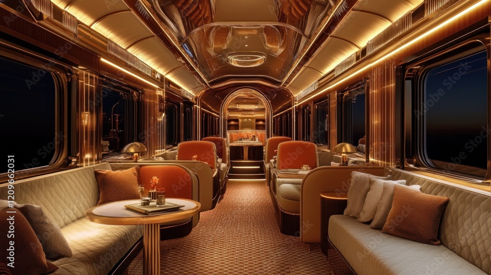 Luxury Train Interior with Warm Lighting Luxury Train Interior with Warm Lighting
