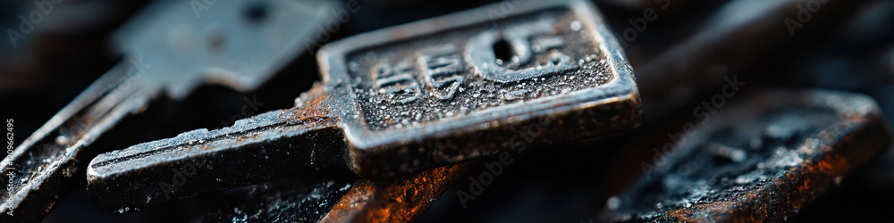 Close-up of Multiple Rusted Metal Keys Close-up of Multiple Rusted Metal Keys