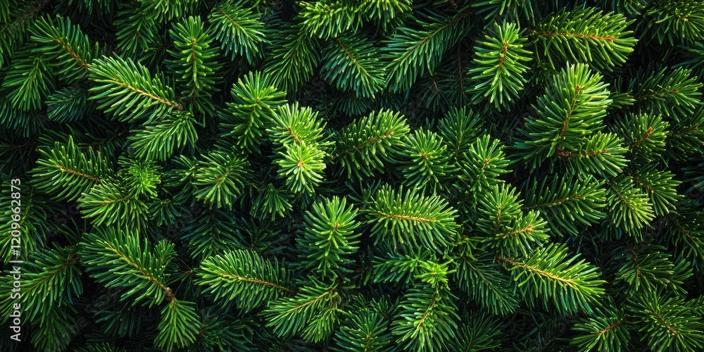 Vibrant green conifer tree needles densely arranged with ample copy space creating a natural organic texture ideal for festive backgrounds. Vibrant green conifer tree needles densely arranged with ample copy space creating a natural organic texture ideal for festive backgrounds.