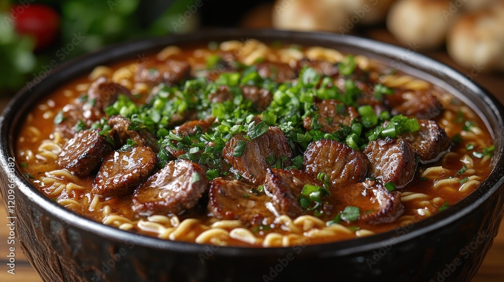 Beef noodle soup, kitchen, tasty, close-up, food blog Beef noodle soup, kitchen, tasty, close-up, food blog