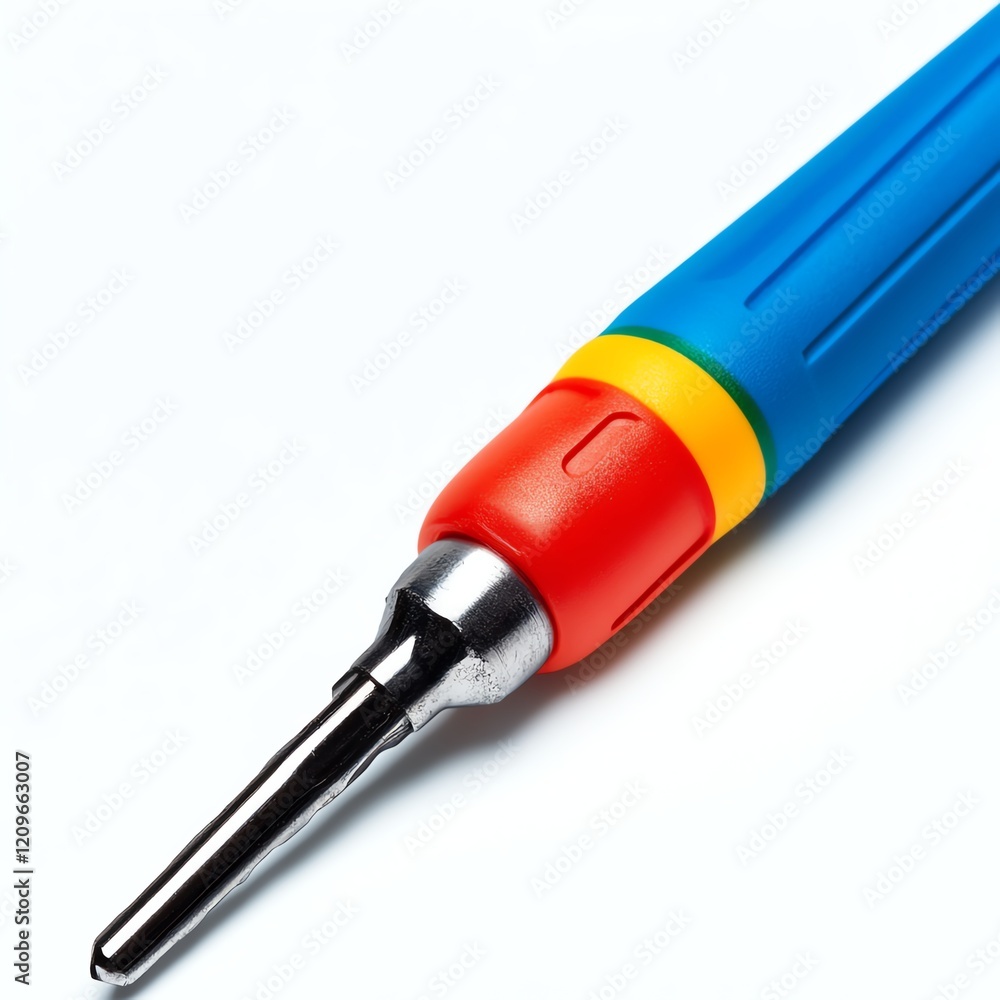Colorful screwdriver with ergonomic handle on white isolate background. Colorful screwdriver with ergonomic handle on white isolate background.