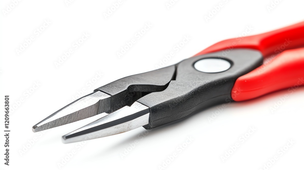 Close-up of red and black pliers on a white isolated background. Close-up of red and black pliers on a white isolated background.