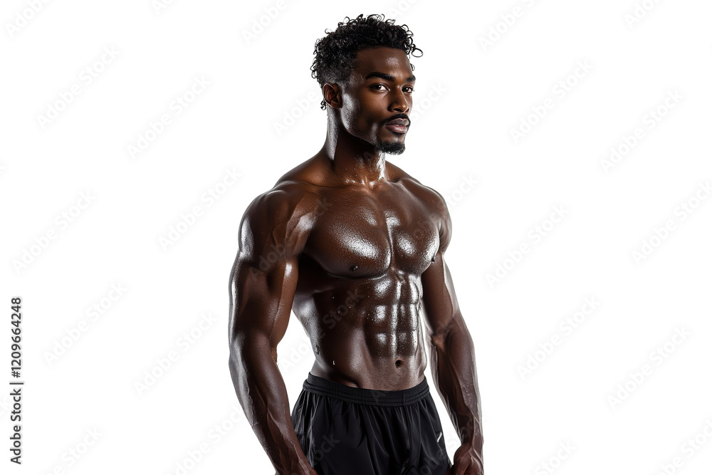Fit muscular man posing with a confident expression, isolated on transparent background