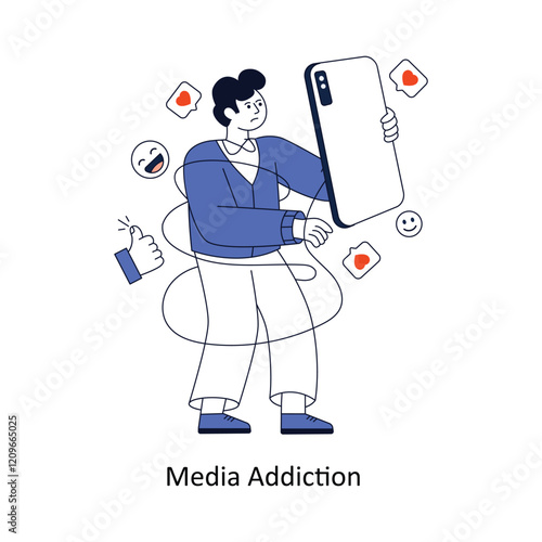 Media Addiction Flat Style Design Vector illustration. Stock illustration