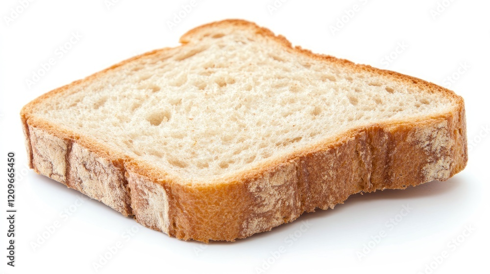 Single slice of toasted bread on a white background showcasing texture and color for culinary or food-related projects. Single slice of toasted bread on a white background showcasing texture and color for culinary or food-related projects.