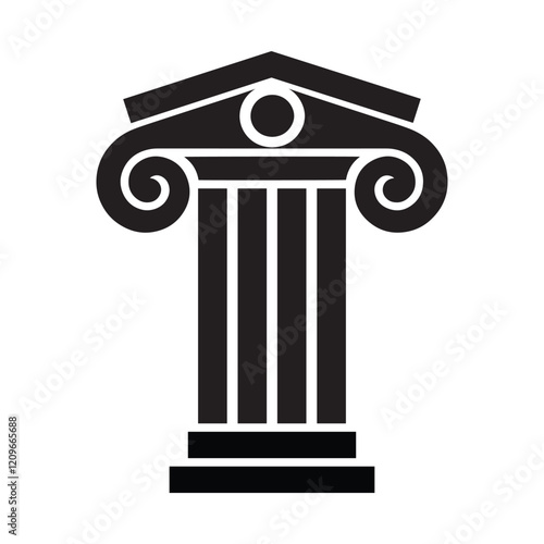 Ancient pillar, Elegant classic Roman, Greek architecture flat, Line silhouette column, Greek pillar flat icon silhouette