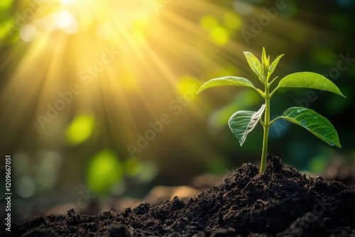 Wallpaper Mural A small green plant is emerging from the soil and basking in the sunlight Torontodigital.ca