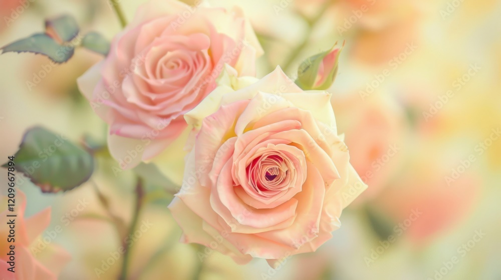 Delicate Pink Roses Blooming Against a Soft Pastel Background, Symbolizing Love, Beauty, and Serenity in Nature's Splendor, Perfect for Floral Decor and Romantic Themes Delicate Pink Roses Blooming Against a Soft Pastel Background, Symbolizing Love, Beauty, and Serenity in Nature's Splendor, Perfect for Floral Decor and Romantic Themes