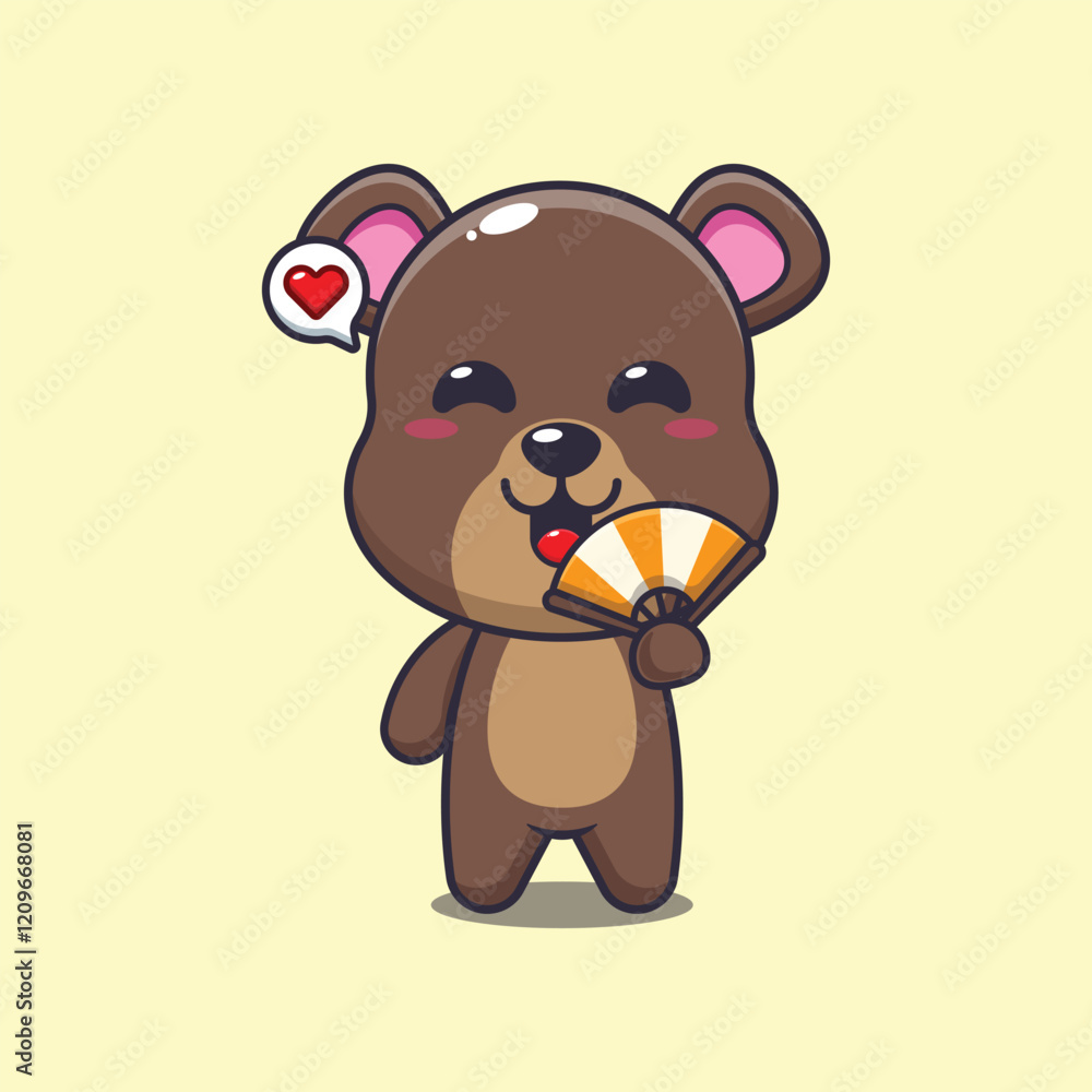 bear mascot cartoon character vector illustration with hand fan. bear mascot cartoon character vector illustration with hand fan.