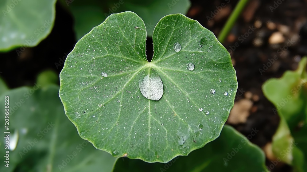 Shimmering Water Droplet on Vibrant Green Leaf Reflecting Natural Beauty and Freshness Shimmering Water Droplet on Vibrant Green Leaf Reflecting Natural Beauty and Freshness
