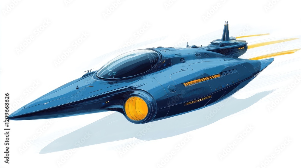 Futuristic blue spaceship with vibrant yellow accents, dynamic design, sleek aerodynamic shape, isolated on white background. Futuristic blue spaceship with vibrant yellow accents, dynamic design, sleek aerodynamic shape, isolated on white background.