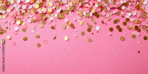 Wallpaper Mural Vibrant pink background adorned with scattered pink gold and white confetti in a flat lay style ideal for festive celebrations and parties Torontodigital.ca