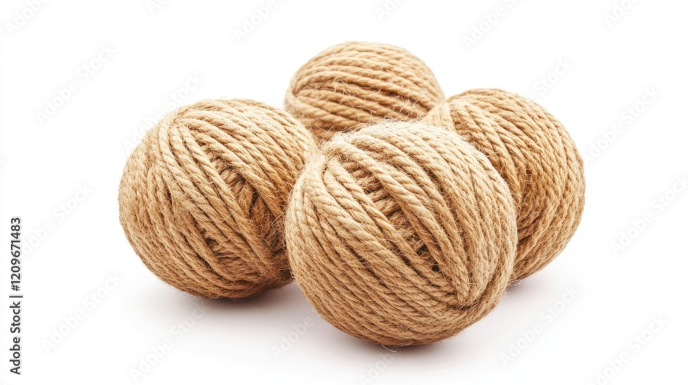 Sisal rope balls stacked on white background natural pet toy for playful engagement and enrichment activities Sisal rope balls stacked on white background natural pet toy for playful engagement and enrichment activities
