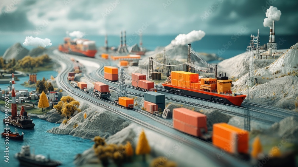 Fototapeta premium Miniature model of global logistics and transportation network.