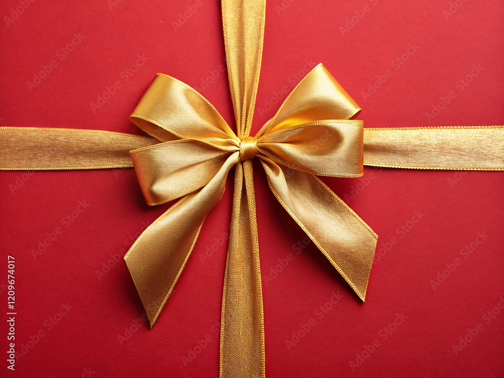 Fototapeta premium yellow ribbon tied is forming a bow for gift box or present