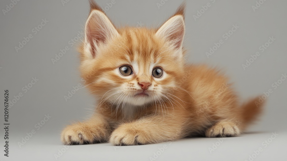 Siberian lynx kitten with soft fur and striking blue eyes exploring a neutral background in a playful pose Siberian lynx kitten with soft fur and striking blue eyes exploring a neutral background in a playful pose