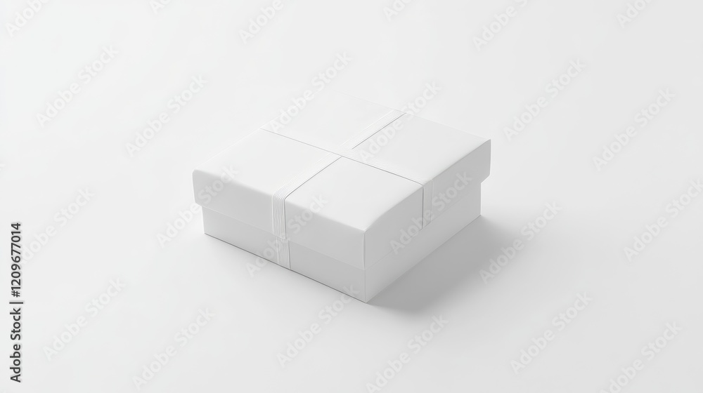 Elegant white gift box on minimalist background with soft shadow enhancing its simplicity and modern design aesthetics.