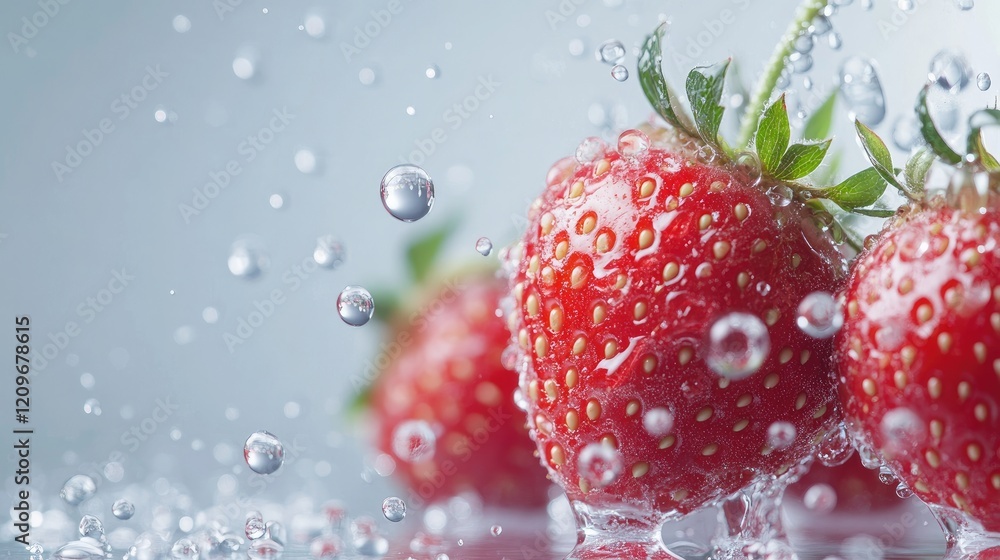 Fresh Strawberries with Water Droplets Captured on a Light Background for a Juicy and Refreshing Concept Fresh Strawberries with Water Droplets Captured on a Light Background for a Juicy and Refreshing Concept