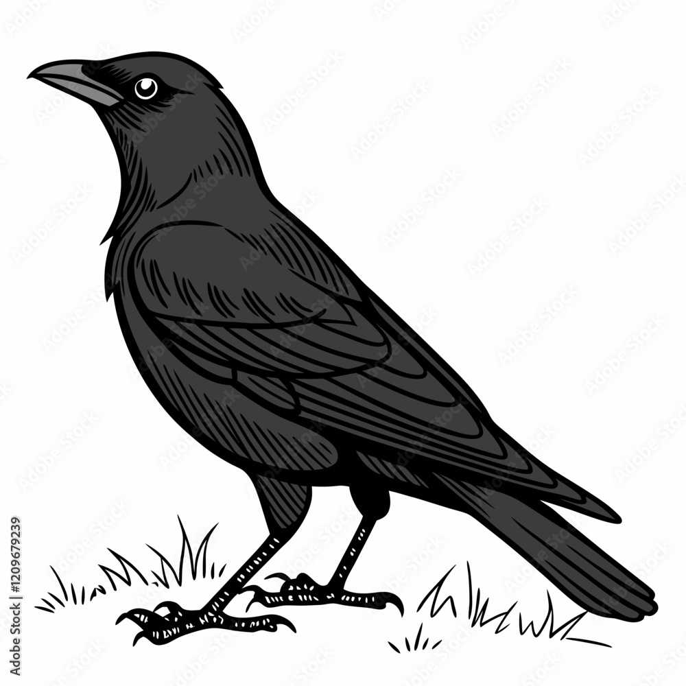 Fototapeta premium Intricate Silhouette of a Raven Perched on a Branch