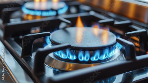 Gas Cooktop with Blue Flames in Modern Kitchen Setting Showcasing Efficient Cooking Options and Sleek Design for Home Chefs photo