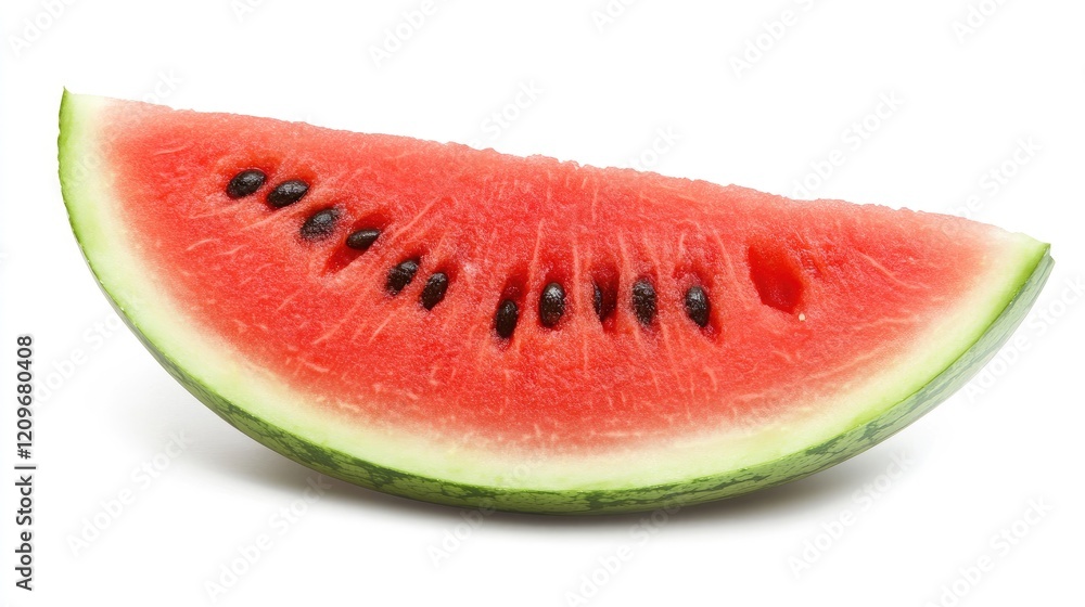 Fresh juicy watermelon slice showcasing vibrant colors on a clean white background ideal for summer themed designs and food articles. Fresh juicy watermelon slice showcasing vibrant colors on a clean white background ideal for summer themed designs and food articles.