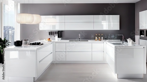 Snow-white kitchen with minimalist features, natural light, and subtle decor in a modern city apartment
