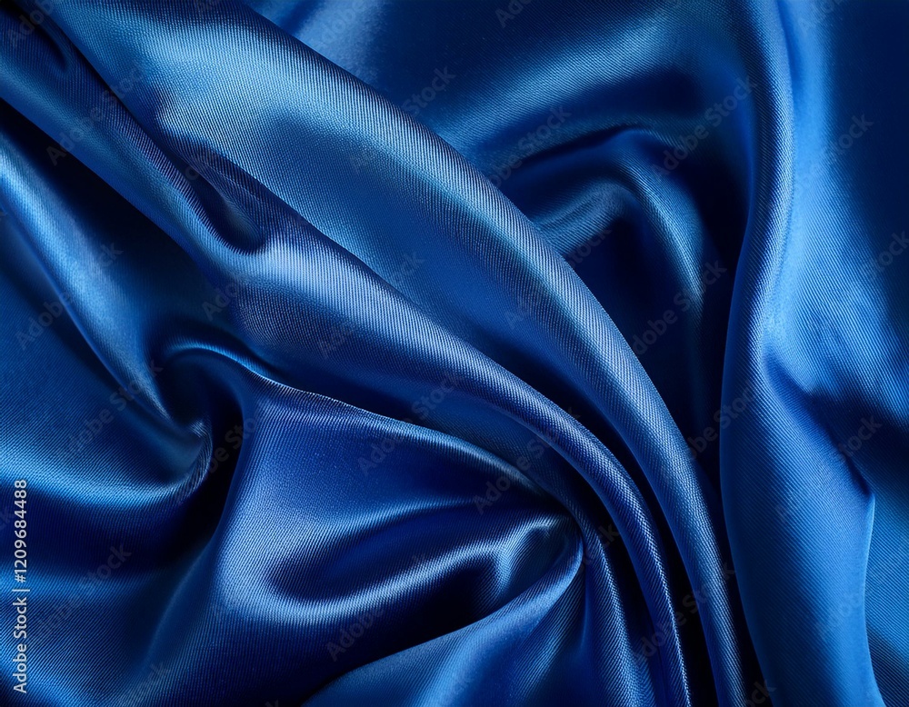 Fototapeta premium Dark blue silk satin background. Bright folds on a shiny fabric