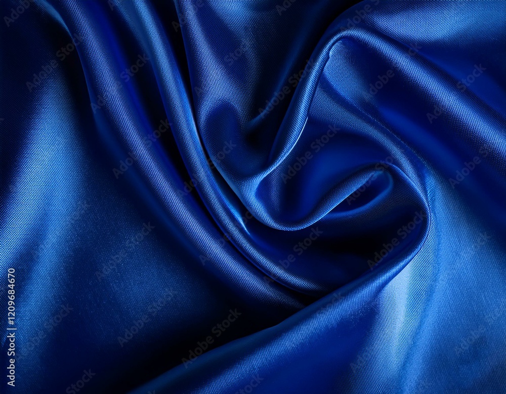 Fototapeta premium Dark blue silk satin background. Bright folds on a shiny fabric