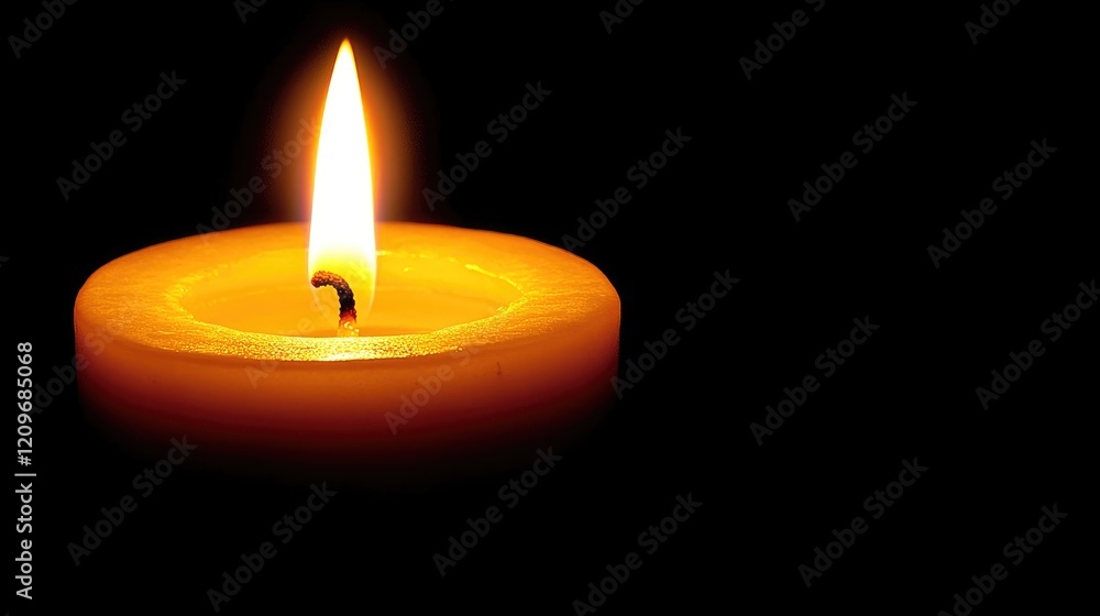 Single glowing candle flame illuminating darkness on a black background creating a serene and tranquil atmosphere for relaxation and reflection Single glowing candle flame illuminating darkness on a black background creating a serene and tranquil atmosphere for relaxation and reflection