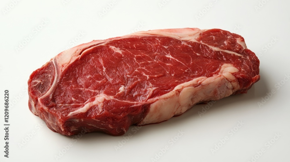 Freshly cut ribeye steak showcasing marbled texture on a clean white background perfect for culinary or restaurant-themed visuals. Freshly cut ribeye steak showcasing marbled texture on a clean white background perfect for culinary or restaurant-themed visuals.