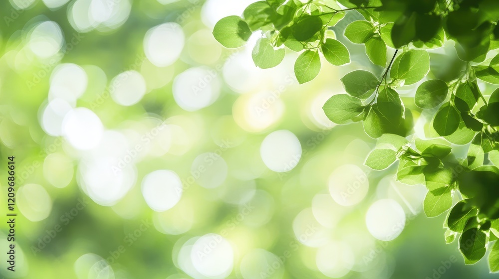 Naklejka premium Soft Diffused Natural Light Filtering Through Leaves with Blurred Green Background